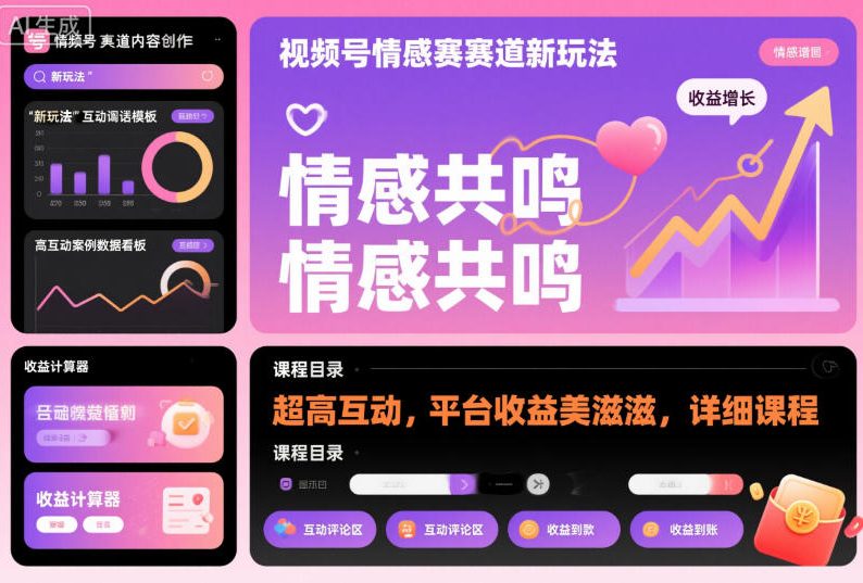 视频号情感赛道新玩法，超高互动，平台收益美滋滋，详细课程-子比社区