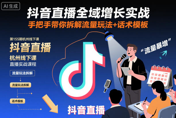 抖音直播全域增长实战第155期杭州线下课，手把手带你拆解流量玩法+话术模板-子比社区