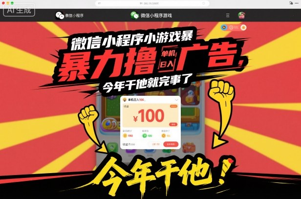 微信小程序小游戏暴力撸广告，单机日入100，今年干他就完事了-子比社区