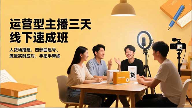 运营型主播三天线下班，人货场搭建,四部曲起号,流量实时应对，手把手带练-子比社区