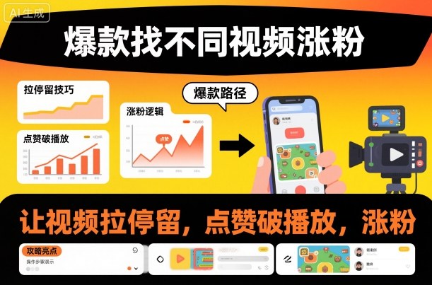 爆款找不同视频涨粉，让视频拉停留，实现点赞，破播放，涨粉-子比社区