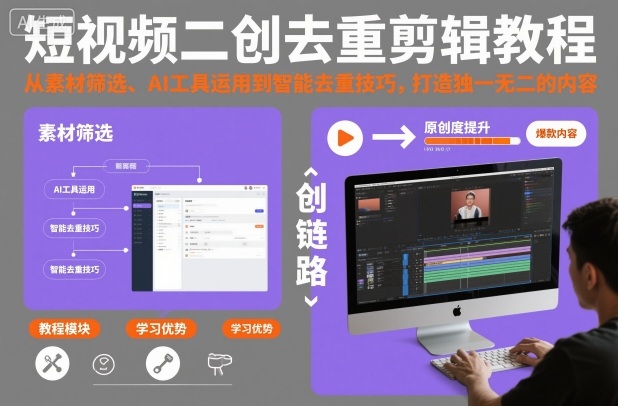 短视频二创去重剪辑教程，从素材筛选、AI工具运用到智能去重技巧，打造独一无二的内容-子比社区