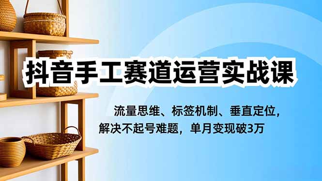 抖音手工赛道运营实战课，流量思维、标签机制、垂直定位，解决不起号难题，单月变现破3万-子比社区