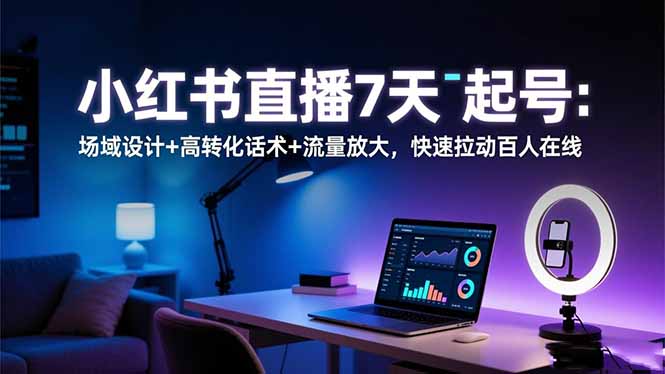 小红书直播7天起号：场域设计+高转化话术+流量放大，快速拉动百人在线-子比社区