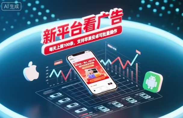 新台看广告，养好机一条5毛到5块，单机日入30到100，支持苹果安卓，可批量操作。-子比社区