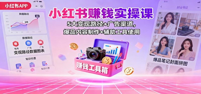 小红书赚钱实操课：5大变现路径+广告渠道，爆品内容制作+辅助工具使用-子比社区