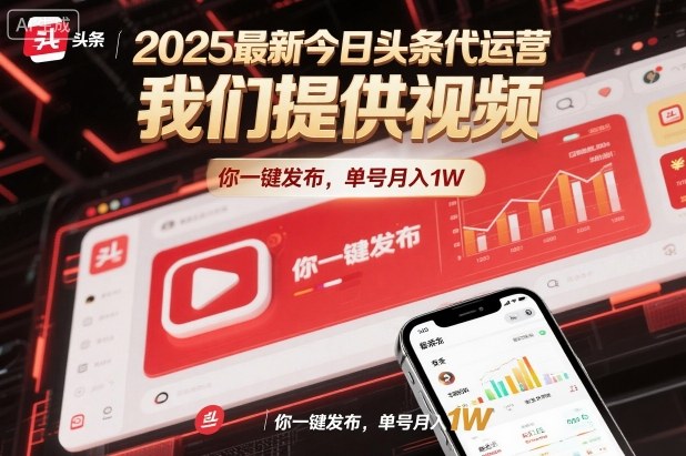 2025最新今日头条代运营，我们提供视频，你一键发布，单号月入1W【揭秘】-子比社区