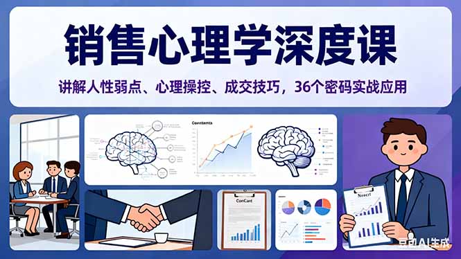 销售心理学深度课，讲解人性弱点、心理操控、成交技巧，36个密码实战应用-子比社区