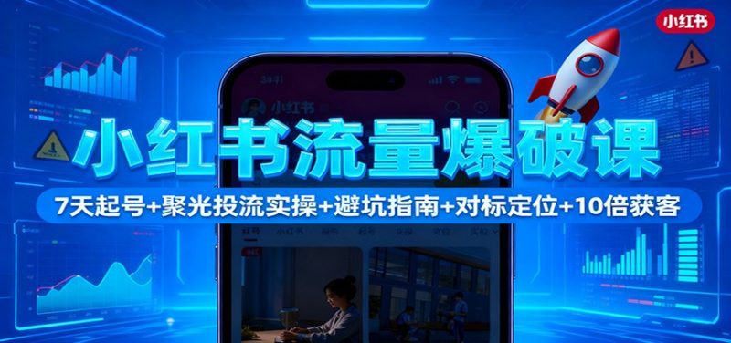 小红书流量爆破课：7天起号+聚光投流实操+避坑指南+对标定位+10倍获客-子比社区