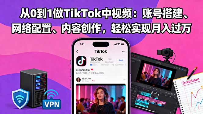 从0到1做TikTok中视频：账号搭建、网络配置、内容创作，轻松实现月入过万-子比社区