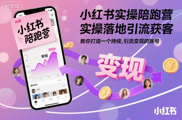 小红书实操陪跑营，实操落地引流获客，教你打造一个持续引流变现的账号-子比社区