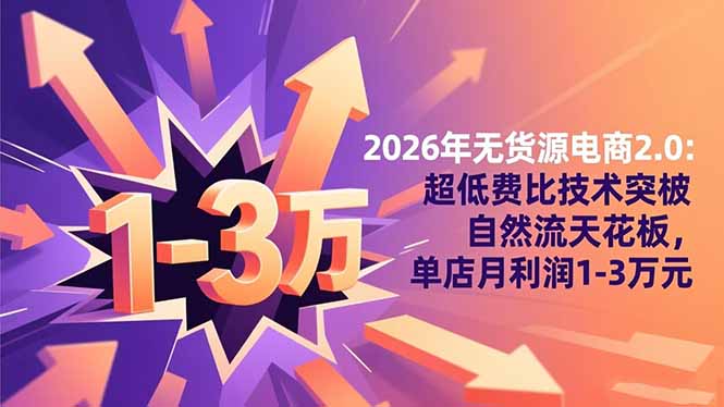 2026年无货源电商2.0：超低费比技术突破自然流天花板，单店月利润1-3万元-子比社区