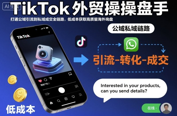 TikTok外贸操盘手，打通公域引流到私域成交全链路，低成本获取高质量海外询盘-子比社区