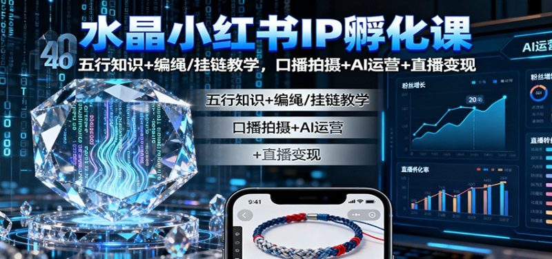 水晶小红书IP孵化课：五行知识+编绳/挂链教学，口播拍摄+AI运营+直播变现-子比社区