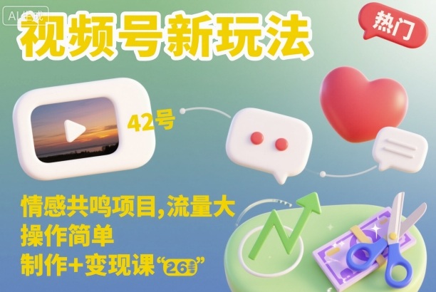 视频号新玩法，情感共鸣项目，流量大，操作简单，制作+变现课-子比社区