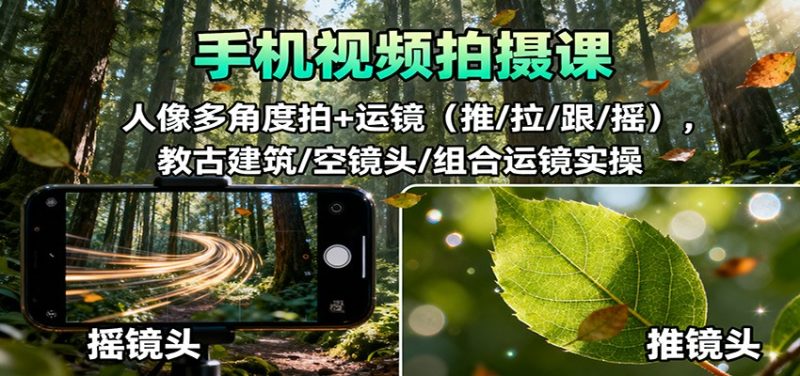手机视频拍摄课:人像多角度拍+运镜(推/拉/跟/摇),古建筑/空镜头/组合运镜实操-子比社区