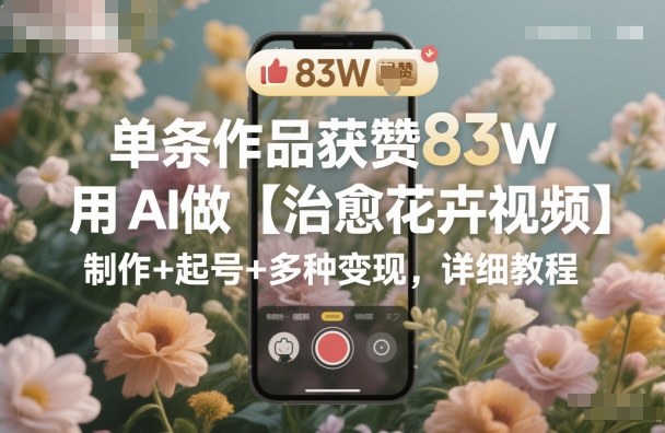 单条作品获赞83W，用AI做【治愈花卉视频】，制作+起号+多种变现，详细教程-子比社区