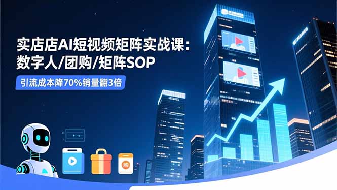 实体店AI短视频矩阵实战课：数字人/团购/矩阵SOP，引流成本降70%销量翻3倍-子比社区
