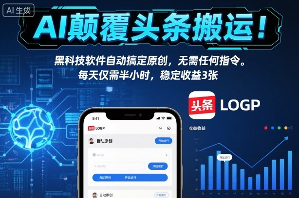 AI颠覆头条搬运！黑科技软件自动搞定原创，无需任何指令。每天仅需半小时，稳定收益3张【揭秘】-子比社区