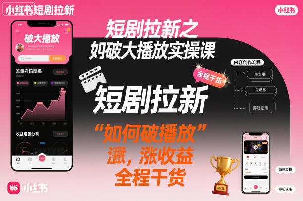 短剧拉新之小红书如何破大播放实操课，如何破播放，涨收益，全程干货-子比社区