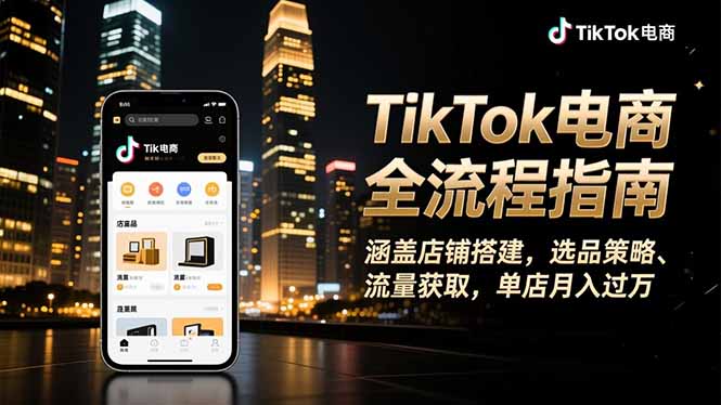 TikTok电商全流程指南，涵盖店铺搭建、选品策略、流量获取，单店月入过万-子比社区