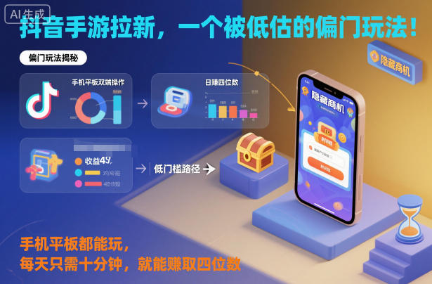 抖音手游拉新,一个被低估的偏门玩法!手机平板都能玩,每天只需十分钟,就能賺取四位数【揭秘】-子比社区