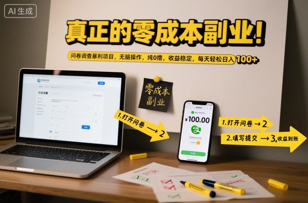 真正的零成本副业！问卷调查暴利项目，无脑操作，纯0撸，收益稳定，每天轻松日入100+【揭秘】-子比社区