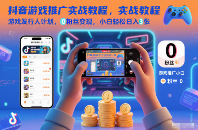 抖音游戏推广实战教程，游戏发行人计划，0粉丝变现，小白轻松日入3张-子比社区