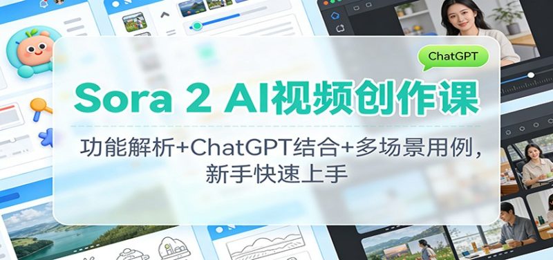 Sora 2 AI视频创作课：功能解析+ChatGPT结合+多场景用例，新手快速上手-子比社区