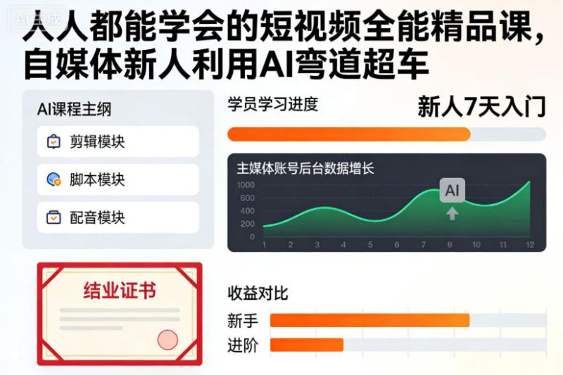 人人都能学会的短视频全能精品课,自媒体新人利用AI弯道超车-子比社区