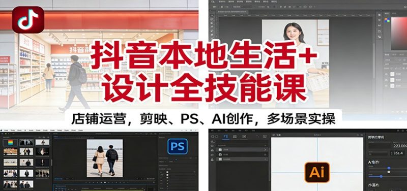 抖音本地生活+设计全技能课：店铺运营，剪映、PS、AI创作，多场景实操-子比社区