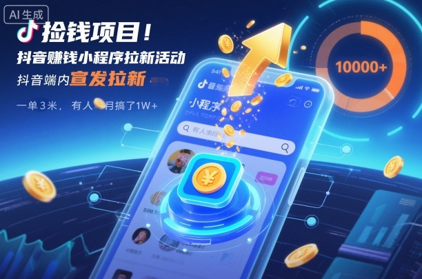 捡钱项目！抖音賺钱小程序拉新活动，抖音端内宣发拉新，一单3米，有人半个月搞了1W+-子比社区