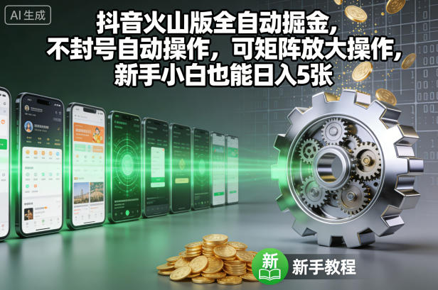 抖音火山版全自动掘金，不封号自动操作，可矩阵放大操作，新手小白也能日入5张【揭秘】-子比社区